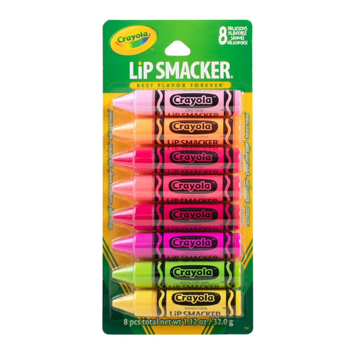 Crayola Lip Balm Party Pack - 8 Moisturizing Lip Balms, Cotton Candy, Orange, Sherbert, Watermelon, Berry, Apple, Banana, Hydrating & Protecting - Cruelty-Free