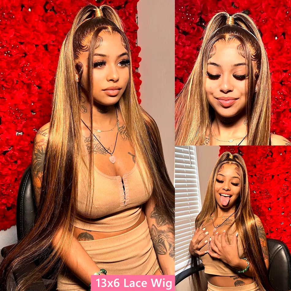 Straight Highlight Wig Human Hair Hd Lace Wig 13X6 Human Hair Ombre Honey Blonde Colored Straight Lace Front Wigs Human Hair