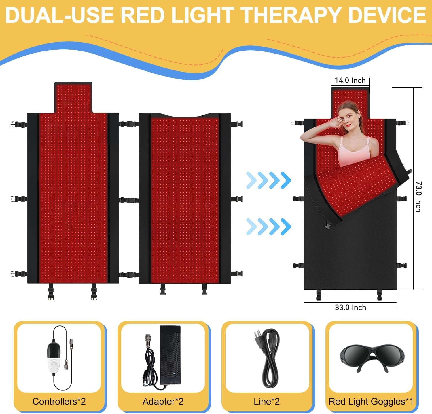 2024 New 3100Pcs Dual Wavelength LED Beads 660Nm&850Nm Red Light Therapy Mat Full Body Used to Relieve Pain 71''X 33''（Black）