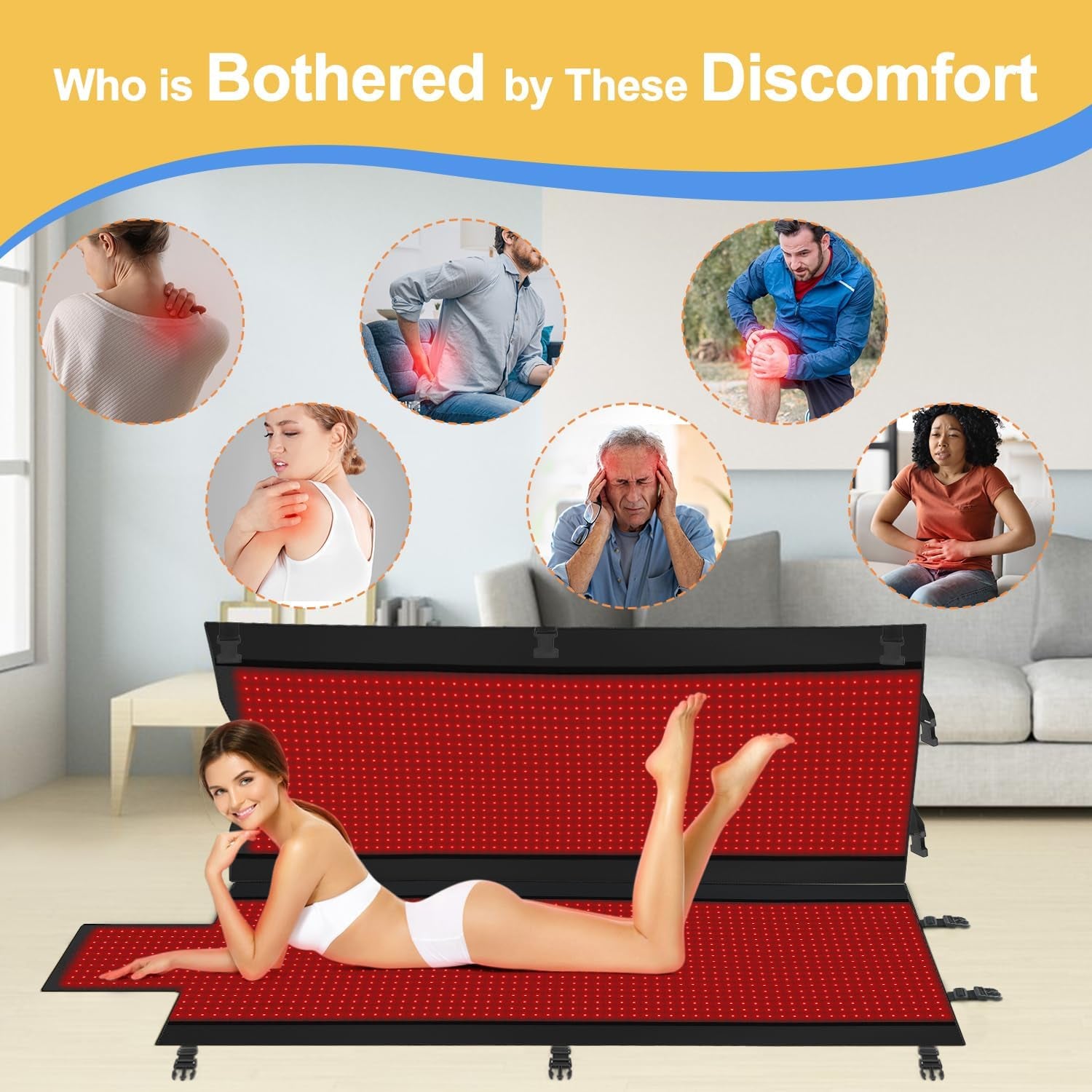 2024 New 3100Pcs Dual Wavelength LED Beads 660Nm&850Nm Red Light Therapy Mat Full Body Used to Relieve Pain 71''X 33''（Black）