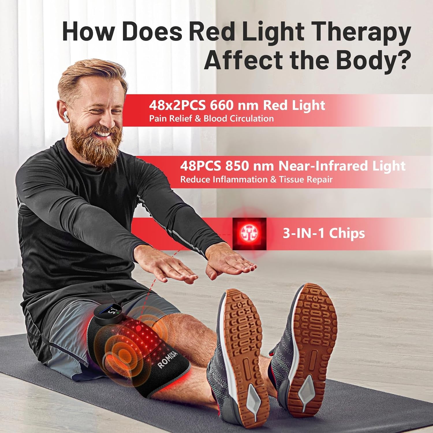 Red Light Therapy Knee Brace Vibration Knee Massage for Pain Relief, 660Nm&850Nm Rechargeable near Infrared Light Therapy Device for Knee/Elbow/Shoulder Faster Recovery for Cordless Use