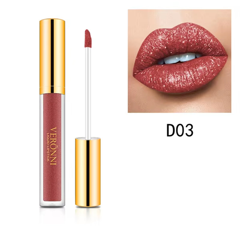 VERONNI Diamond Shine Lip Gloss – 10 Irresistible Shimmer Shades with Waterproof, Long-Lasting Metallic Velvet Finish