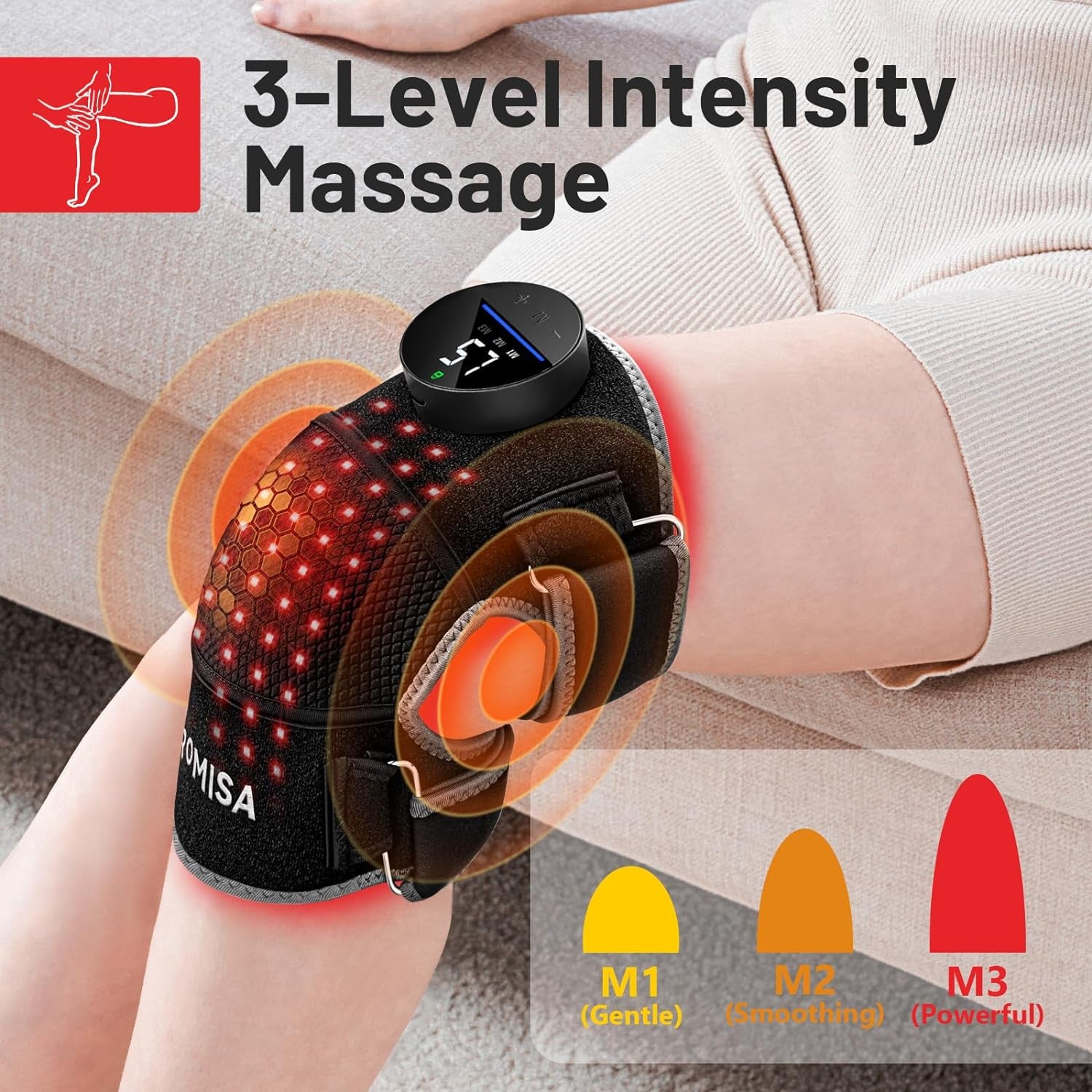 Red Light Therapy Knee Brace Vibration Knee Massage for Pain Relief, 660Nm&850Nm Rechargeable near Infrared Light Therapy Device for Knee/Elbow/Shoulder Faster Recovery for Cordless Use