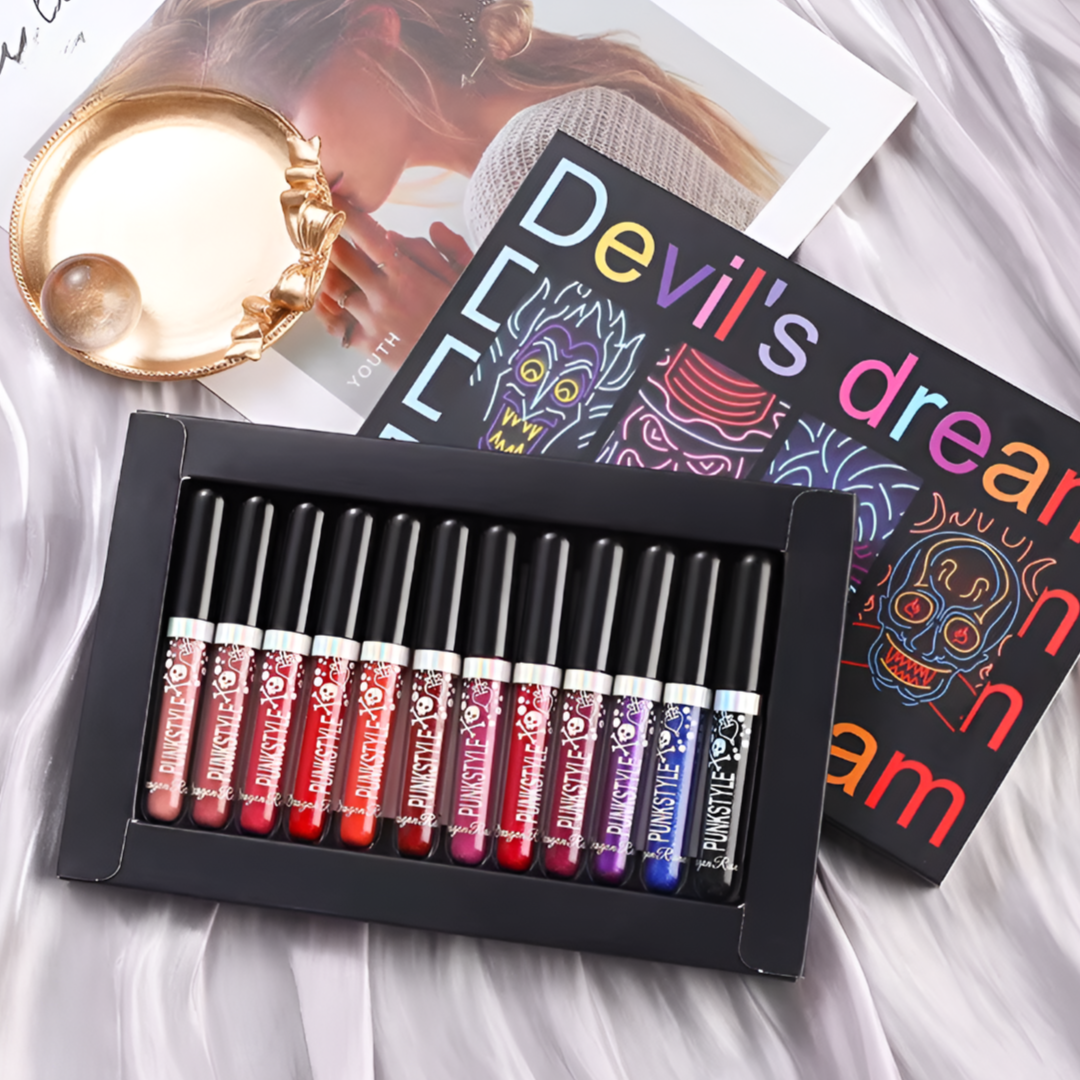 Devil’s Dream™ – 12-Color Glitter Lip Gloss & Lip Tint Kit